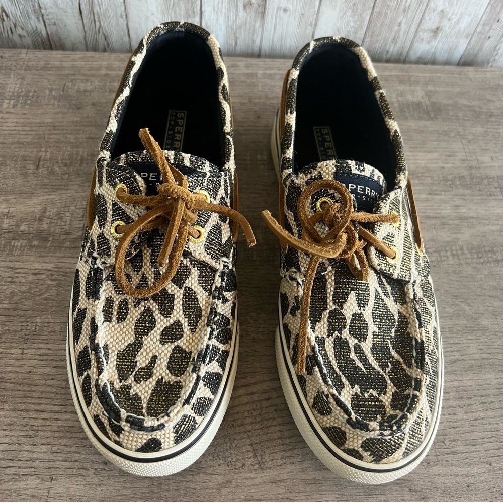 Sperry Leopard Print Gold Shimmer Boat Shoes 7.5